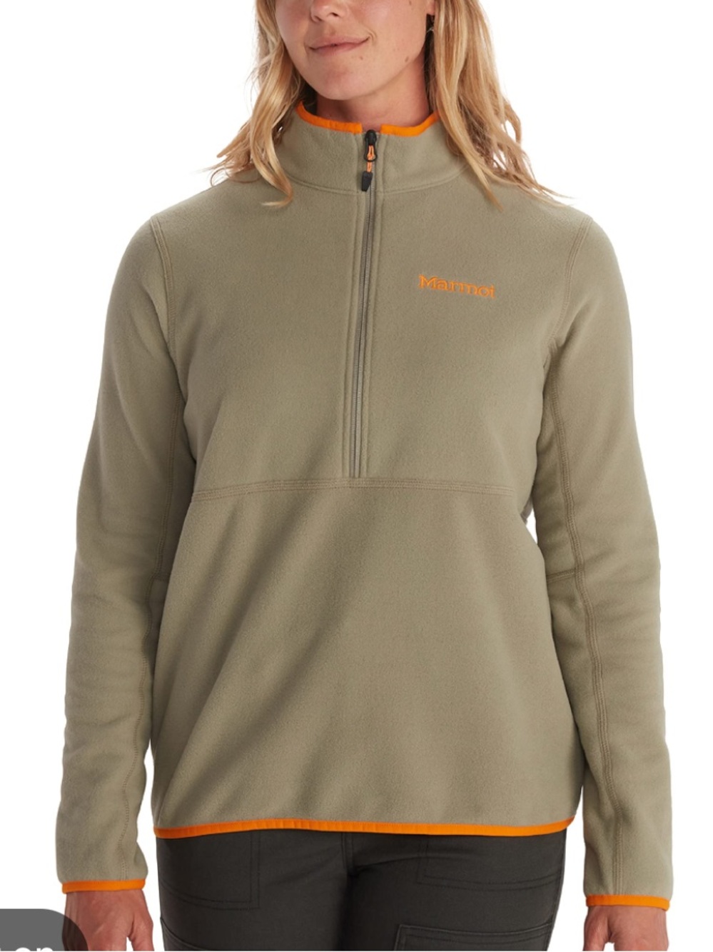 Marmot Olive Fleece Pullover with Orange Trim
